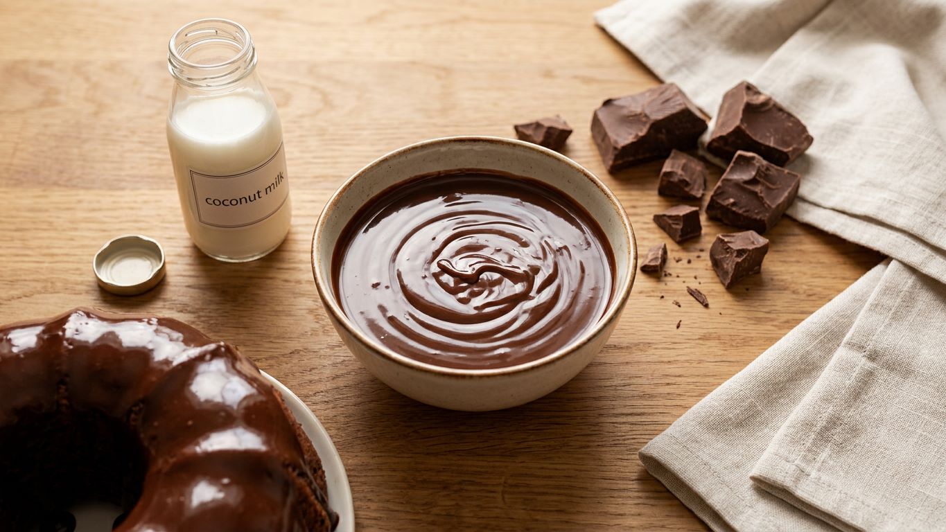 Cobertura de chocolate com leite de coco brilhante