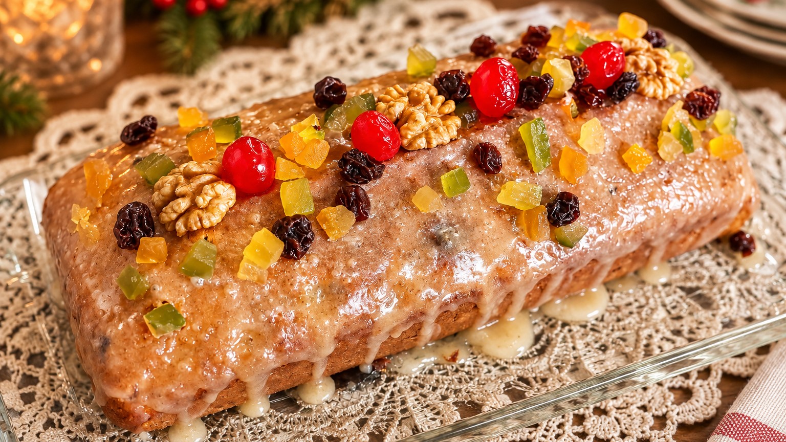 Bolotone de Natal com creme de leite, frutas e nozes