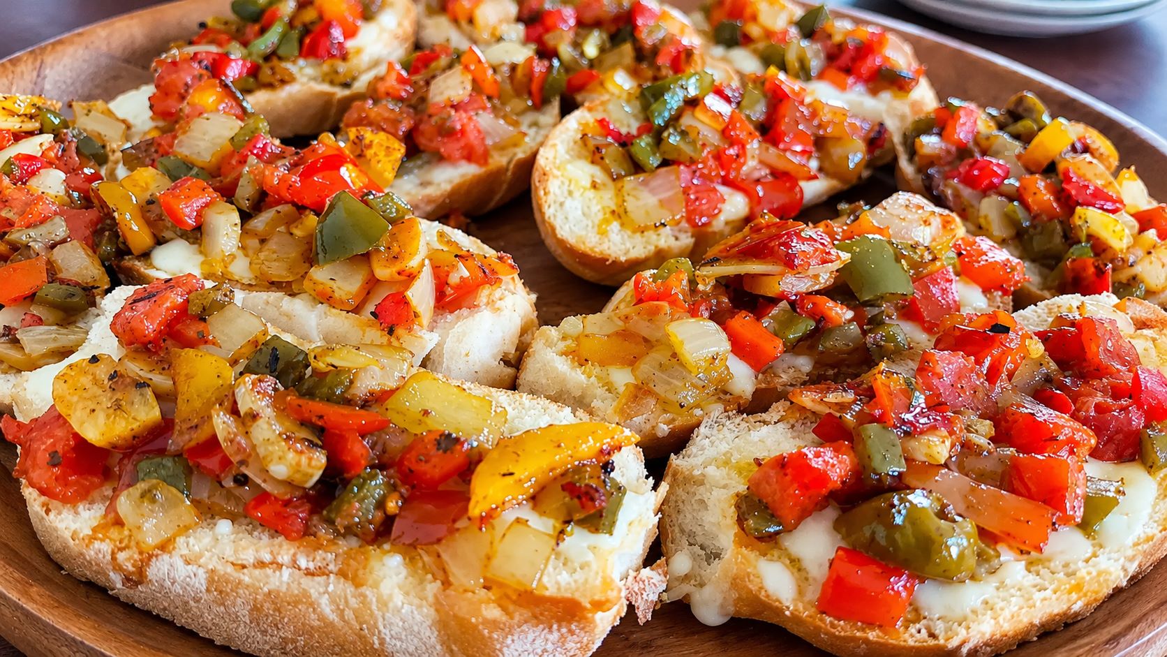 Bruschetta com muçarela e antepasto de pimentão
