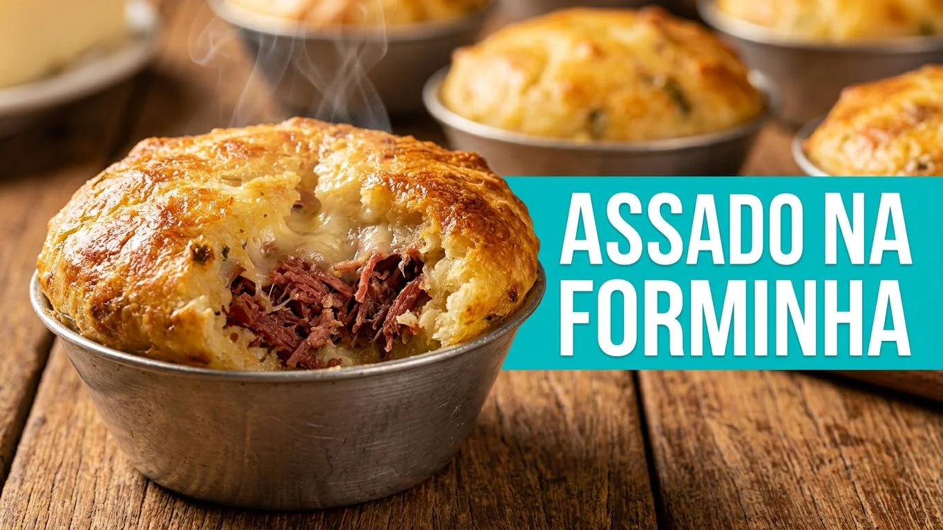 Bolinho de mandioca assado recheado com carne seca e queijo