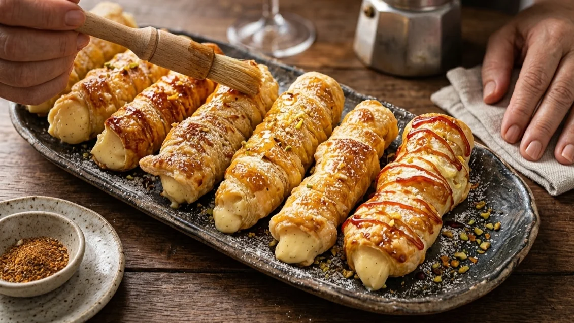 Cannoli assado com creme de confeiteiro caseiro